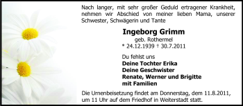 Traueranzeige von Ingeborg Grimm von Echo-Zeitungen (Gesamtausgabe)