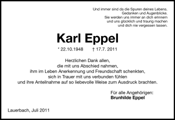 Traueranzeige von Karl Eppel von Odenwälder Echo