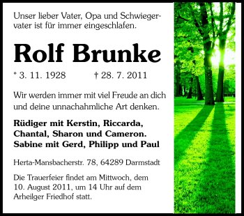 Traueranzeige von Rolf Brunke von Echo-Zeitungen (Gesamtausgabe) Traueranzeige von Rolf Brunke von Echo-Zeitungen (Gesamtausgabe)