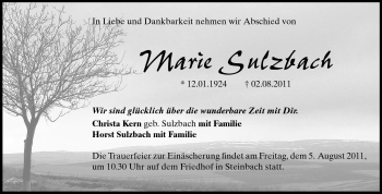 Traueranzeige von Marie Sulzbach von Odenwälder Echo