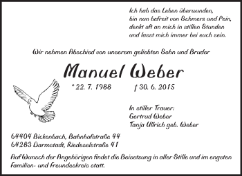 Traueranzeige von Manuel Weber von Echo-Zeitungen (Gesamtausgabe)