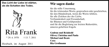 Traueranzeige von Rita Frank von Echo-Zeitungen (Gesamtausgabe)