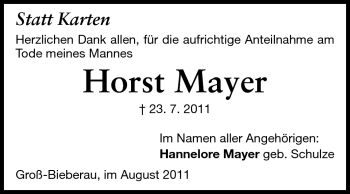 Traueranzeige von Horst Mayer von Echo-Zeitungen (Gesamtausgabe)