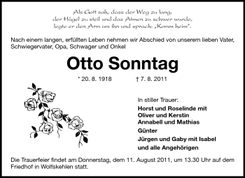 Traueranzeige von Otto Sonntag von Rüsselsheimer Echo, Groß-Gerauer-Echo, Ried Echo
