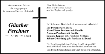 Traueranzeige von Günther Perchner von Darmstädter Echo, Odenwälder Echo, Rüsselsheimer Echo, Groß-Gerauer-Echo, Ried Echo Traueranzeige von Günther Perchner von Darmstädter Echo, Odenwälder Echo, Rüsselsheimer Echo, Groß-Gerauer-Echo, Ried Echo