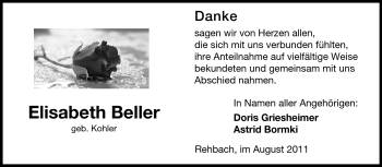Traueranzeige von Elisabeth Beller von Odenwälder Echo