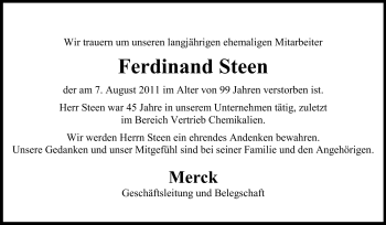 Traueranzeige von Ferdinand Steen von Echo-Zeitungen (Gesamtausgabe)