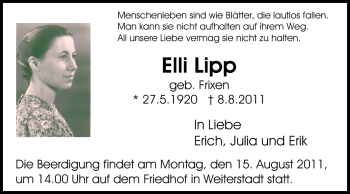 Traueranzeige von Elli Lipps von Echo-Zeitungen (Gesamtausgabe)