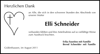 Traueranzeige von Elli Schneider von Echo-Zeitungen (Gesamtausgabe)