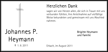 Traueranzeige von Johannes P. Heymann von Odenwälder Echo
