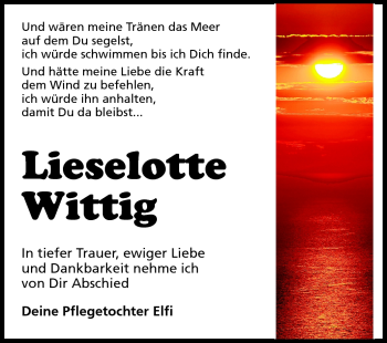 Traueranzeige von Lieselotte Wittig von Echo-Zeitungen (Gesamtausgabe)