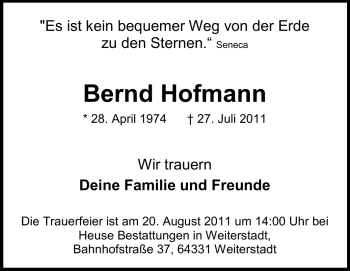 Traueranzeige von Bernd Hofmann von Rüsselsheimer Echo, Groß-Gerauer-Echo, Ried Echo