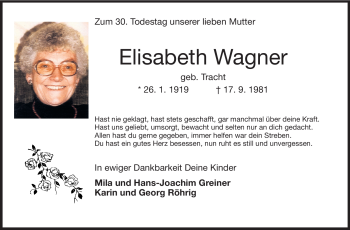 Traueranzeige von Elisabeth Wagner von Echo-Zeitungen (Gesamtausgabe)
