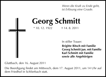 Traueranzeige von Georg Schmitt von Starkenburger Echo
