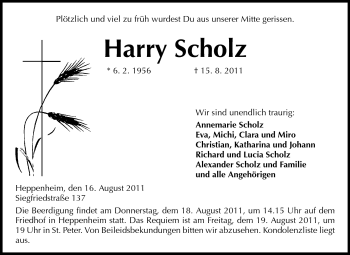 Traueranzeige von Harry Scholz von Starkenburger Echo
