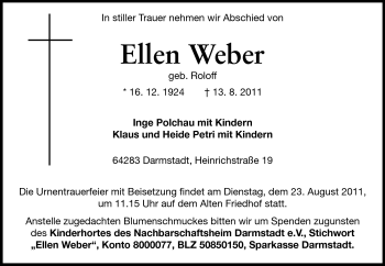 Traueranzeige von Ellen Weber von Echo-Zeitungen (Gesamtausgabe) Traueranzeige von Ellen Weber von Echo-Zeitungen (Gesamtausgabe)