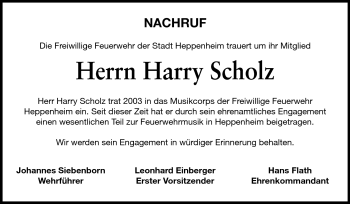 Traueranzeige von Harry Scholz von Starkenburger Echo