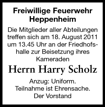 Traueranzeige von Harry Scholz von Starkenburger Echo