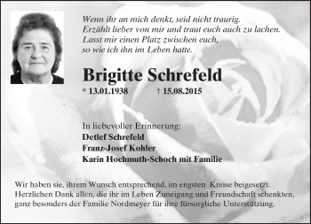 Traueranzeige von Brigitte Schrefeld von trauer.echo-online.de