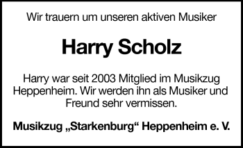 Traueranzeige von Harry Scholz von Starkenburger Echo