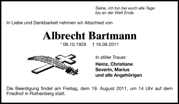 Traueranzeige von Albrecht Bartmann von Odenwälder Echo