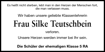 Traueranzeige von Silke Teutschbein von Echo-Zeitungen (Gesamtausgabe) Traueranzeige von Silke Teutschbein von Echo-Zeitungen (Gesamtausgabe)