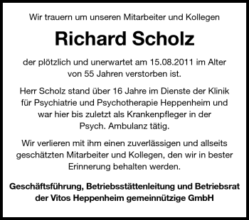 Traueranzeige von Richard Scholz von Starkenburger Echo