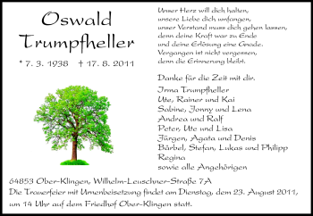 Traueranzeige von Oswald Trumpfheller von Echo-Zeitungen (Gesamtausgabe)