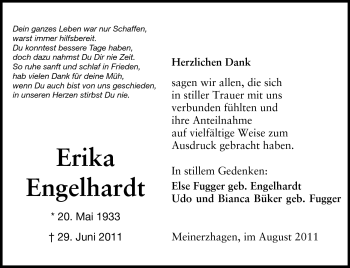 Traueranzeige von Erika Engelhardt von Odenwälder Echo