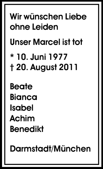 Traueranzeige von Marcel  von Echo-Zeitungen (Gesamtausgabe) Traueranzeige von Marcel  von Echo-Zeitungen (Gesamtausgabe)