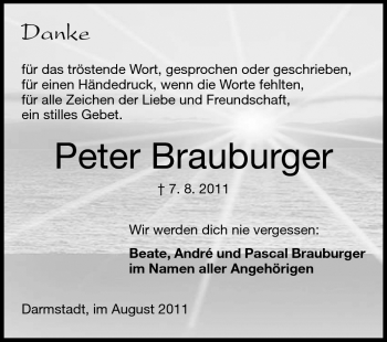 Traueranzeige von Peter Brauburger von Echo-Zeitungen (Gesamtausgabe)