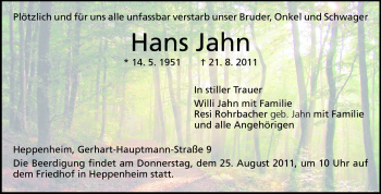 Traueranzeige von Hans Jahn von Starkenburger Echo