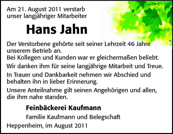 Traueranzeige von Hans Jahn von Starkenburger Echo