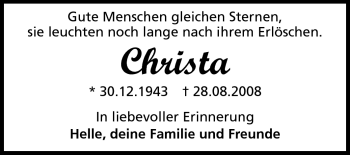 Traueranzeige von Christa Gries von Rüsselsheimer Echo, Groß-Gerauer-Echo, Ried Echo