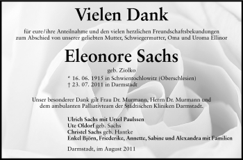 Traueranzeige von Eleonore Maria Sachs von Echo-Zeitungen (Gesamtausgabe)