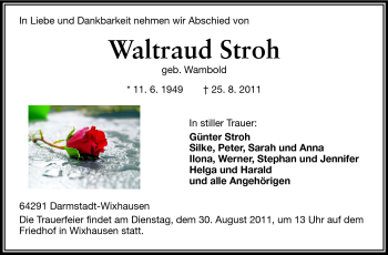 Traueranzeige von Waltraud Stroh von Echo-Zeitungen (Gesamtausgabe) Traueranzeige von Waltraud Stroh von Echo-Zeitungen (Gesamtausgabe)