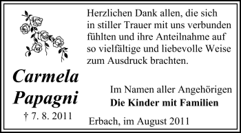 Traueranzeige von Carmela Papagni von Odenwälder Echo