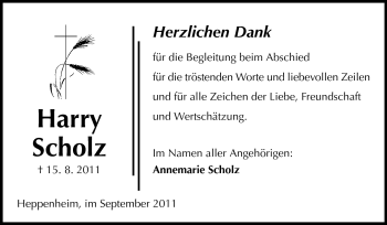 Traueranzeige von Harry Scholz von Starkenburger Echo