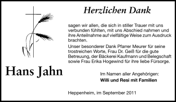 Traueranzeige von Hans Jahn von Starkenburger Echo