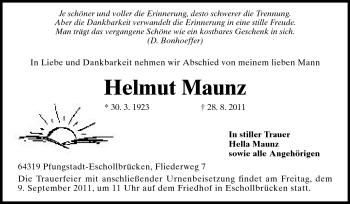 Traueranzeige von Helmut Maunz von Echo-Zeitungen (Gesamtausgabe)