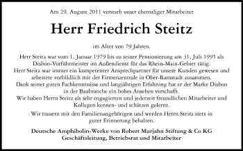 Traueranzeige von Friedrich Steitz von Echo-Zeitungen (Gesamtausgabe)