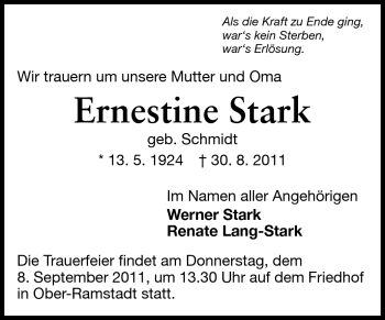 Traueranzeige von Ernestine Stark von Echo-Zeitungen (Gesamtausgabe)