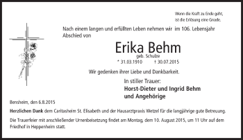 Traueranzeige von Erika Behm von trauer.echo-online.de