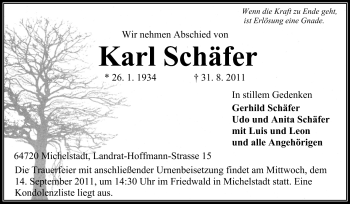 Traueranzeige von Karl Schäfer von Odenwälder Echo