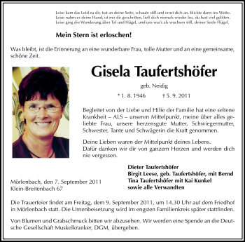 Traueranzeige von Gisela Taufertshöfer von Starkenburger Echo