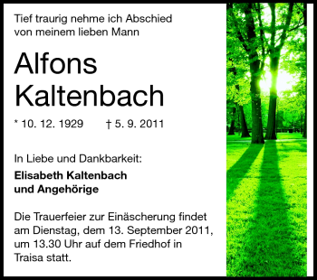 Traueranzeige von Alfons Kaltenbach von Echo-Zeitungen (Gesamtausgabe)