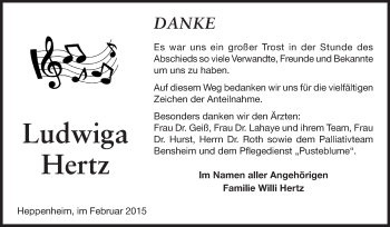 Traueranzeige von Ludwiga Hertz von Starkenburger Echo