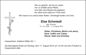 Traueranzeige von Else Schmiedl von trauer.echo-online.de