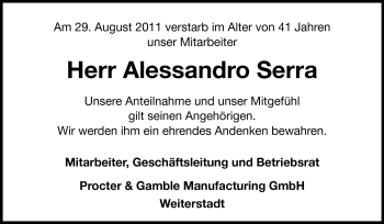 Traueranzeige von Alessandro Serra von Echo-Zeitungen (Gesamtausgabe)