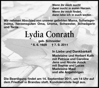 Traueranzeige von Lydia Courath von Echo-Zeitungen (Gesamtausgabe)